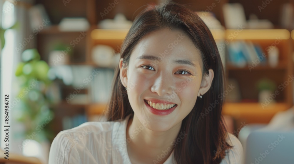 The Beautiful Young Asian Woman, A College Student, Engages In A Video Chat With Her Classmates, Her Face Lighting Up With Joy As She Connects With Her Peers Virtually The Beautiful Young Asian Woman, A College Student, Engages In A Video Chat With Her Classmates, Her Face Lighting Up With Joy As She Connects With Her Peers Virtually