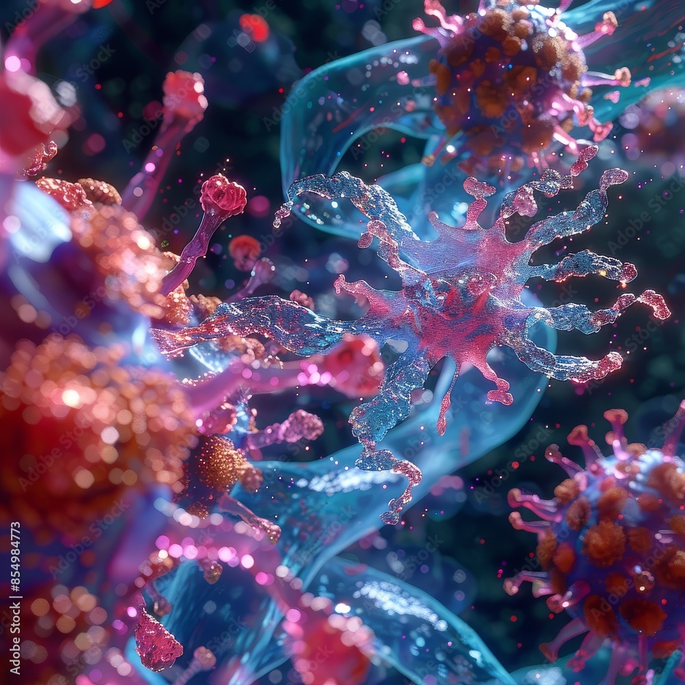 Naklejka premium Closeup of a nanomedicine interaction with a virus,