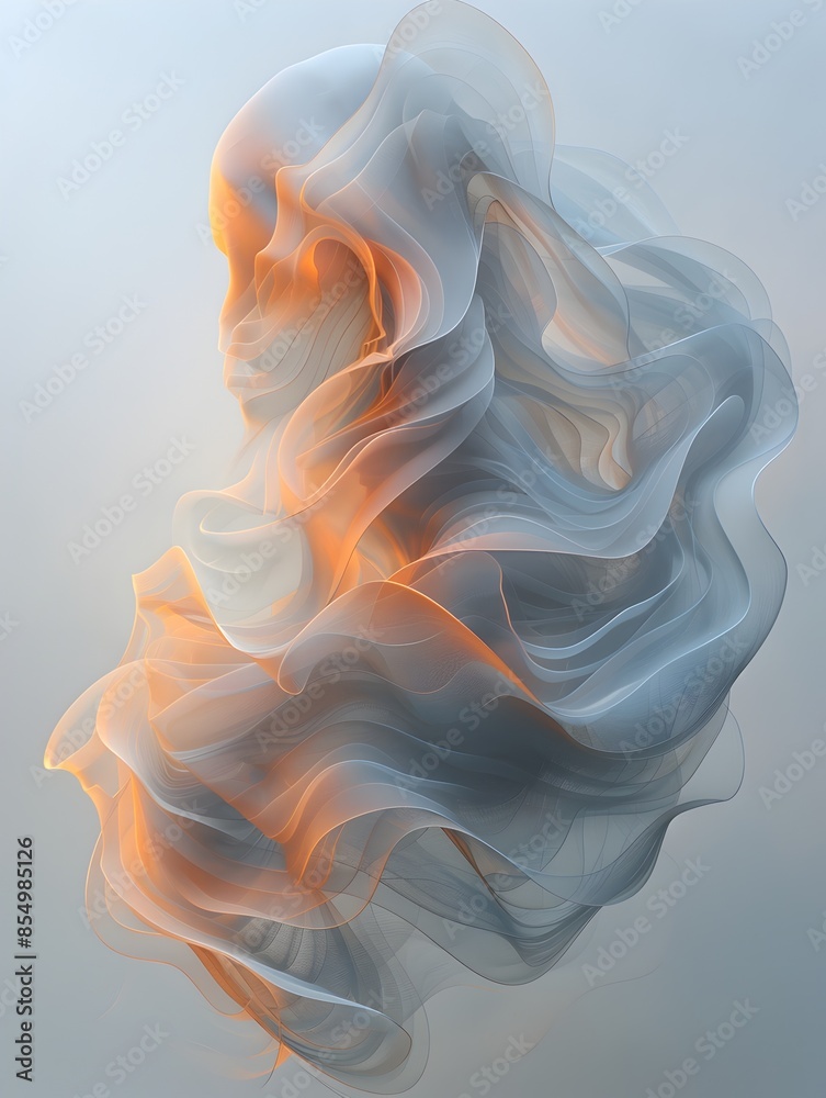 Elegant Abstract 3D Rendered Composition with Meandering Muted Lines on Crisp White Backdrop Elegant Abstract 3D Rendered Composition with Meandering Muted Lines on Crisp White Backdrop