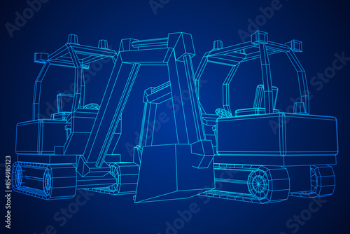 Heavy equipment excavator machine manufacturing power equipment for open pit mining. Wireframe low poly mesh vector illustration