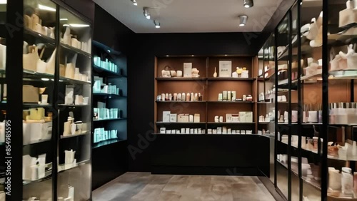 Modern Retail Store Interior with Shelves of Beauty Products photo