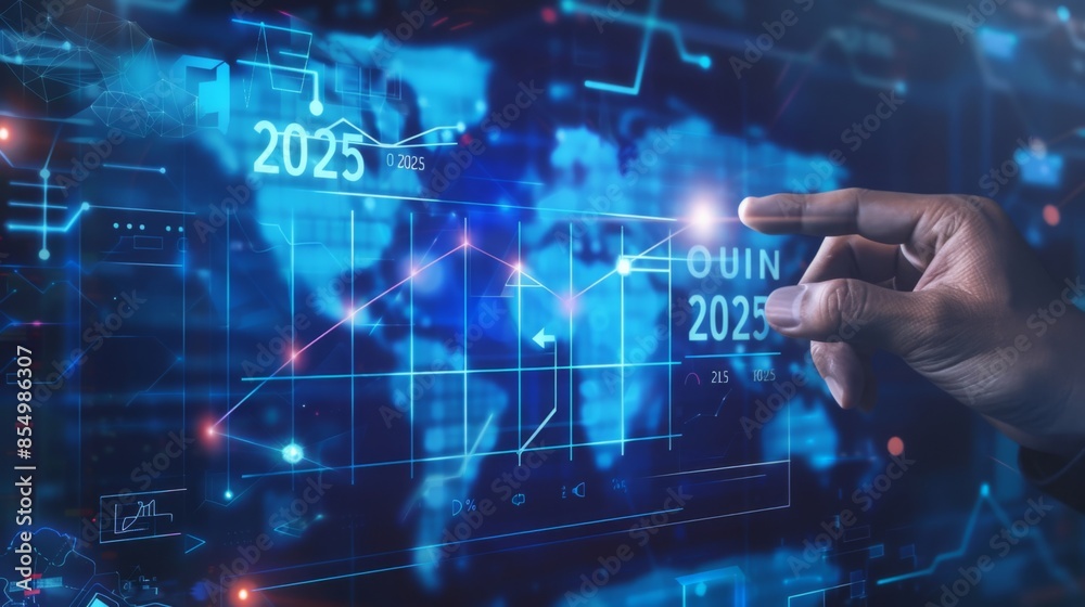 Businessman Touching Virtual Screen with Growth Arrow Graph and Businessman Touching Virtual Screen with Growth Arrow Graph and
