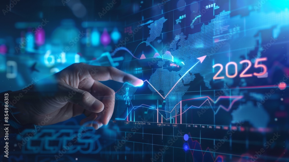 Businessman Touching Virtual Screen with Growth Arrow Graph and Businessman Touching Virtual Screen with Growth Arrow Graph and