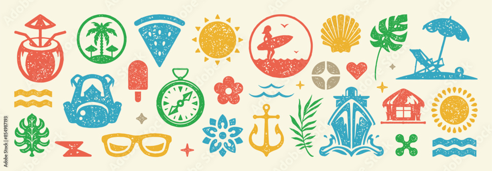 Set of Summer holidays symbols and objects vector illustration. Collection of vacation elements Set of Summer holidays symbols and objects vector illustration. Collection of vacation elements
