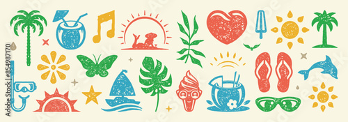 Set of Summer holidays symbols and objects vector illustration. Collection of vacation elements