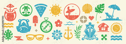 Set of Summer holidays symbols and objects vector illustration. Collection of vacation elements