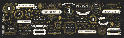 Vintage typographic decorative ornament design elements set vector illustration