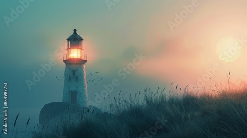 Creative Stock Banner Featuring Lighthouse with Ample Copy Space, Ideal for Nautical-Themed Projects and Coastal Designs