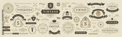 Vintage typographic decorative ornament design elements set vector illustration