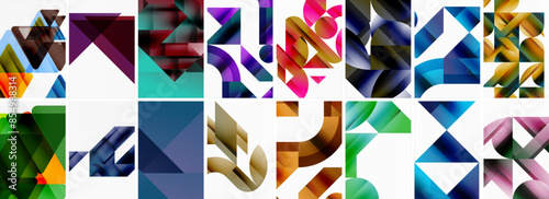 Triangles and circles abstract shapes templates set