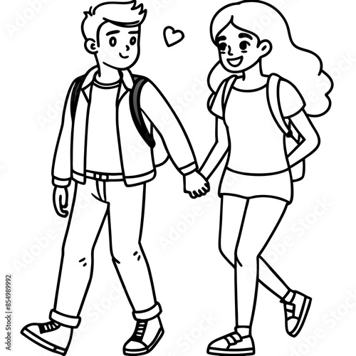 Vector illustration of  teen romantic couple walking