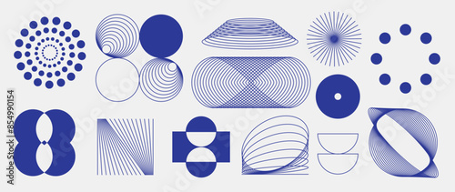 Hand drawn abstract minimal element mid century vector set. Aesthetic contemporary stripe line art, geometric shape in monochrome. Art form design for wall art, decoration, wallpaper.