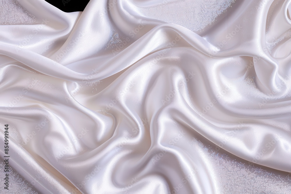 Fototapeta premium Elegant white silk background with 3D glitter, ideal for weddings or beauty products, luxurious premium fabric for a glamorous touch.