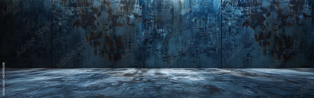 Expansive Dark Blue Studio with Dramatic Lighting Expansive Dark Blue Studio with Dramatic Lighting