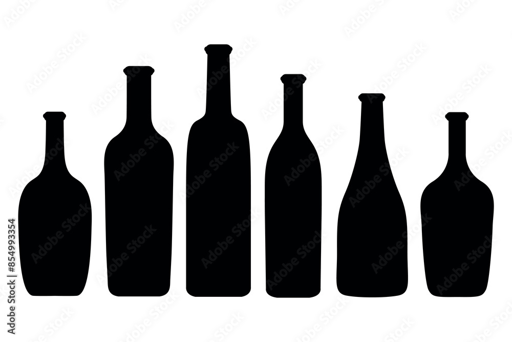 Wine bottles silhouettes isolated on white background Wine bottles silhouettes isolated on white background