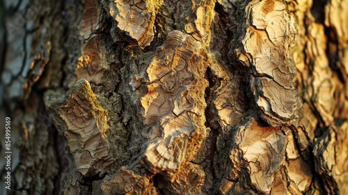 Tree trunk displaying a textured surface of bark made of wood © AkuAku