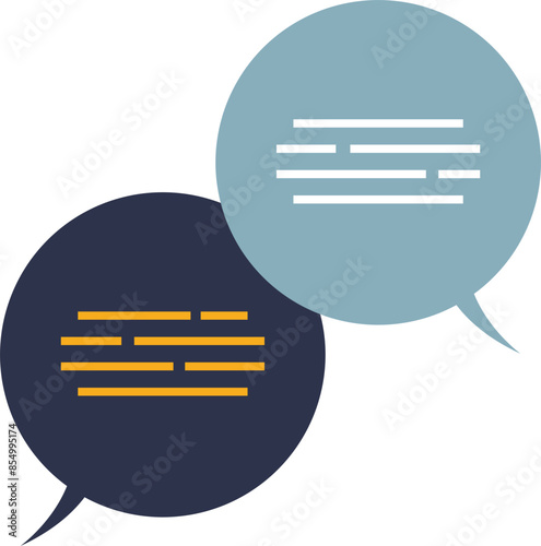 Two speech bubbles with text lines, one dark blue and one light blue.