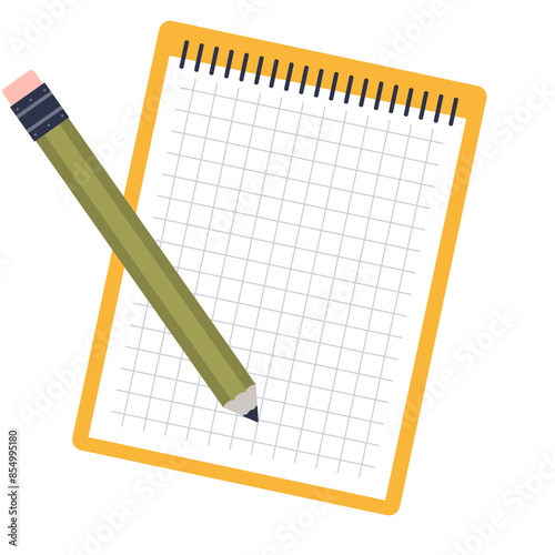 A pencil resting on a spiral-bound notepad with grid paper.