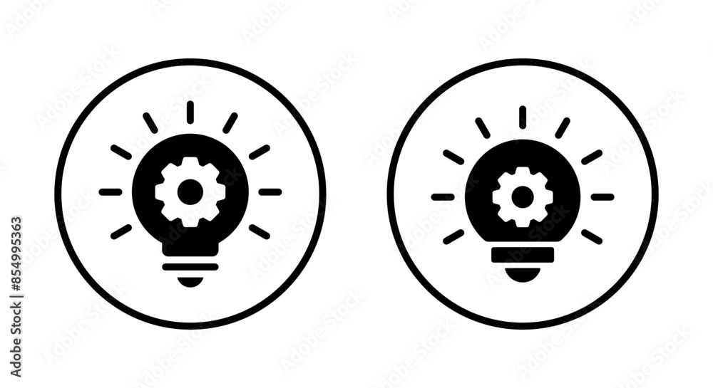 Gear bulb icon on circle line. Development, management lamp concept Gear bulb icon on circle line. Development, management lamp concept