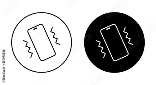 Smartphone vibration icon on black circle. Vibrating phone concept