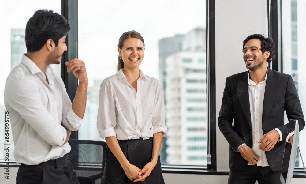 Group of business meeting and discussing strategy with startup project analysis finance process.Success business people plan and brainstorm marketing idea with document in office.Teamwork