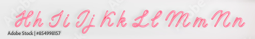 3D Pink Script Set Uppercase and Lowercase Letter H,J,I,K,L,M,N on light background. Cute Cursive Bubble typography symbol vector illustration.