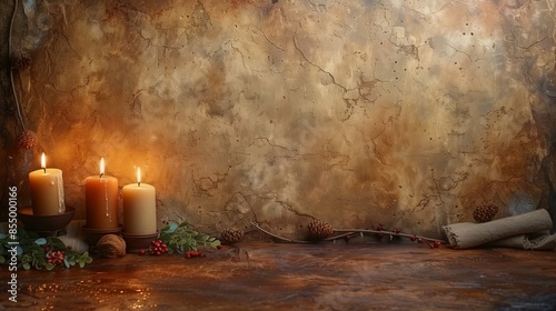 Minimalist Background with Candles for Divination Concept: Clean White Space and Illuminated Candles for Spiritual, Mystical, and Ritual Themes