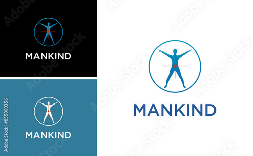 Vitruvian Man inside the circle logo. mankind health Human Anatomy
