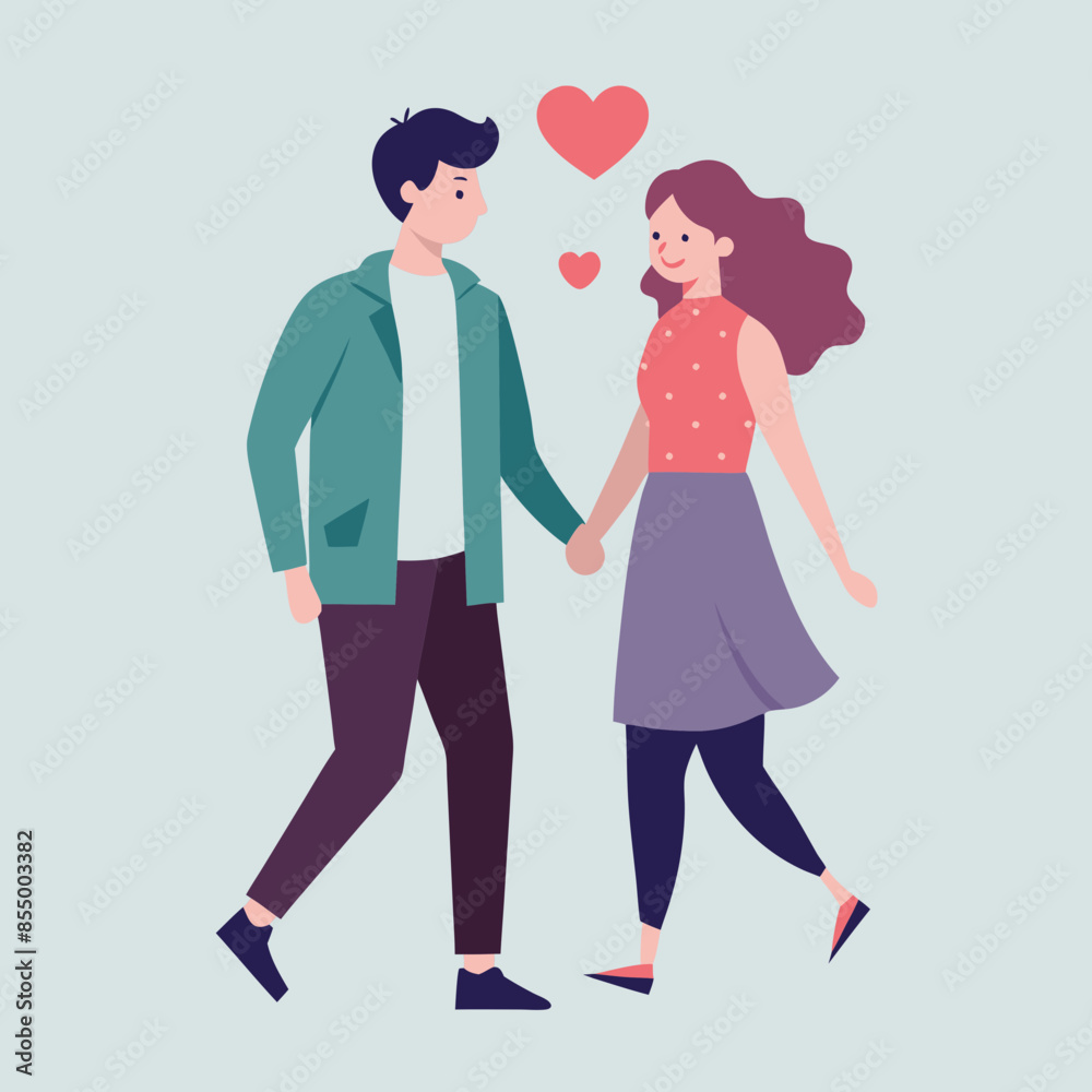 Vector illustration of teen romantic couple walking Vector illustration of teen romantic couple walking