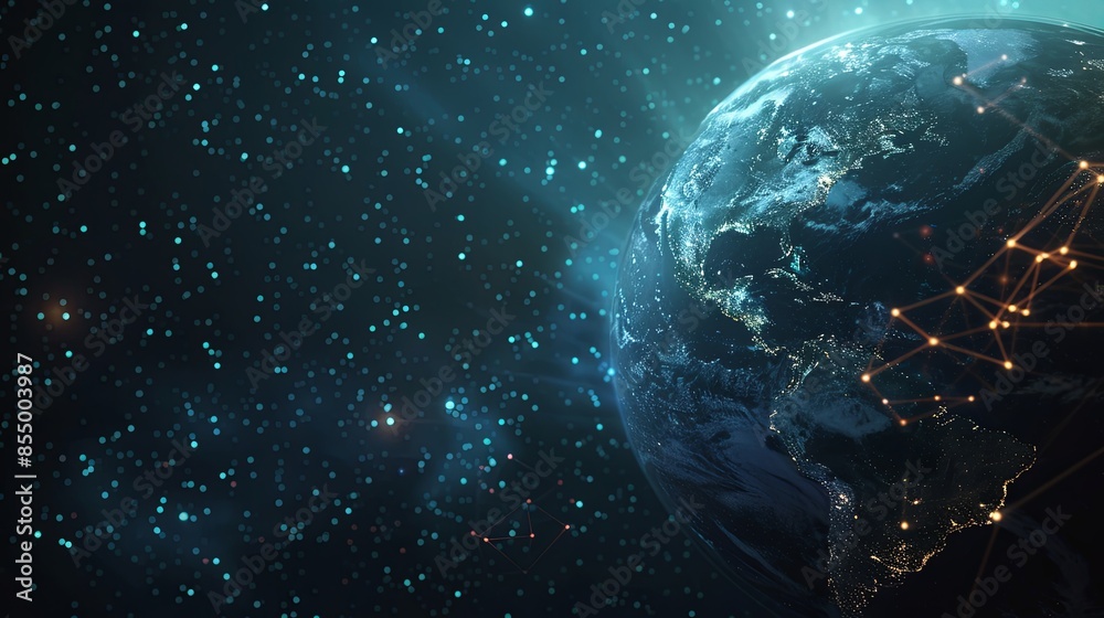Obraz premium Global Digital Network Connectivity Over Earth