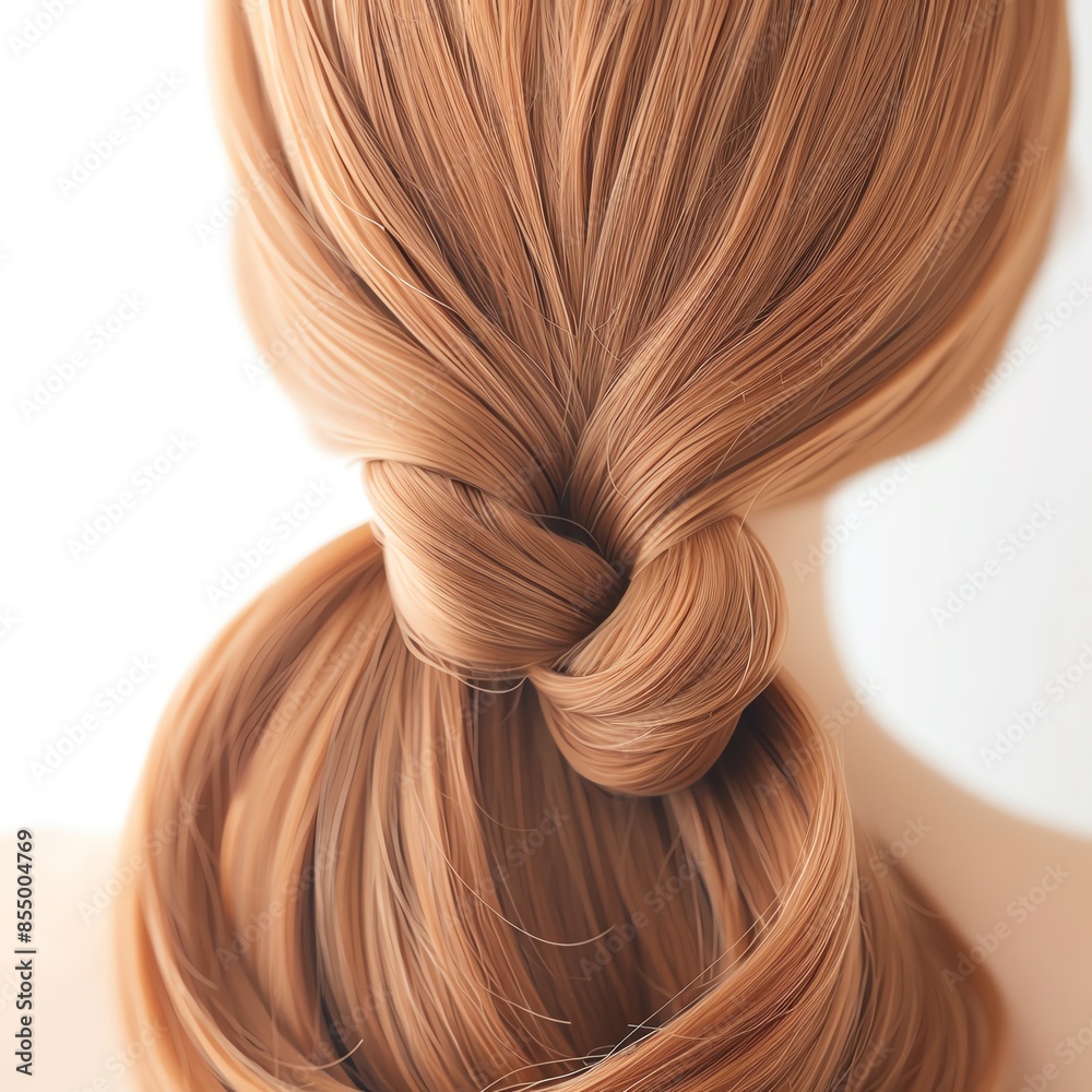 Close-up view of a neatly styled blonde hair in a unique knot braid, highlighting texture and detail against a plain background. Close-up view of a neatly styled blonde hair in a unique knot braid, highlighting texture and detail against a plain background.