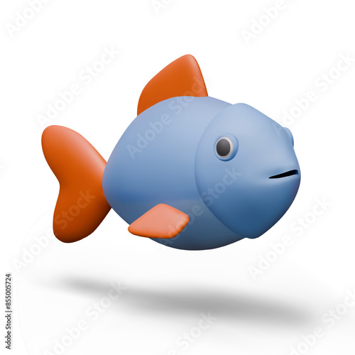 Blue live 3D fish in plasticine style. Vector funny character on white background