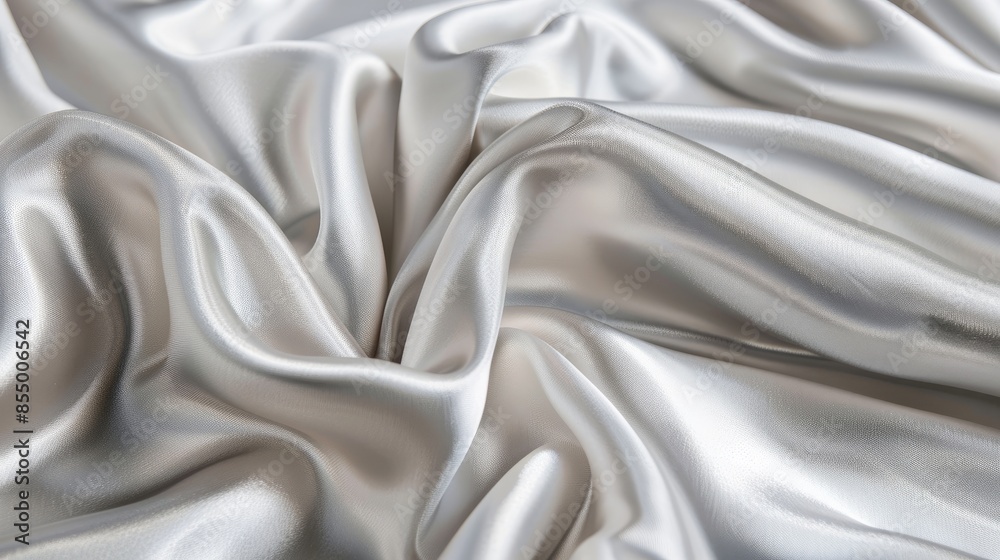 Elevate your design with the exquisite charm of this white silver fabric, featuring a silky satin texture that radiates elegance and refinement
