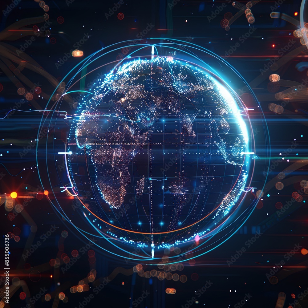 Fototapeta premium Global Digital Network Connectivity Over Earth