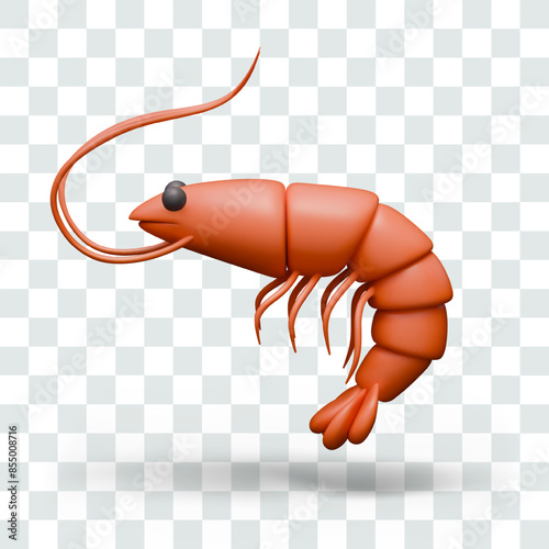 Realistic shrimp. Detailed image of crustacean oceanic inhabitant