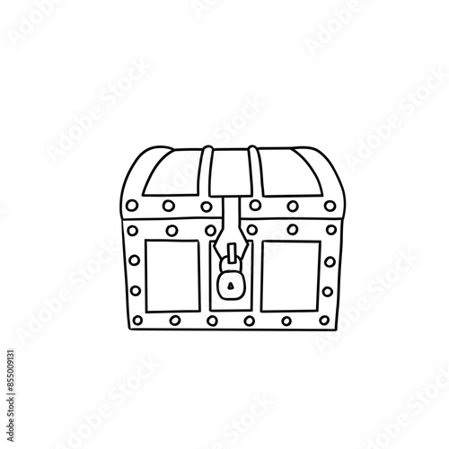 Closed chest. Chest  with gold padlock. Vector cartoon illustration. linear style