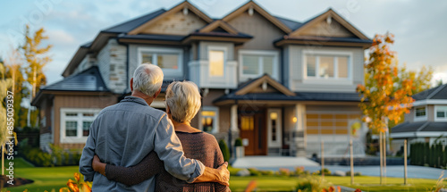 Rear view of Senior couple in front of their new house
