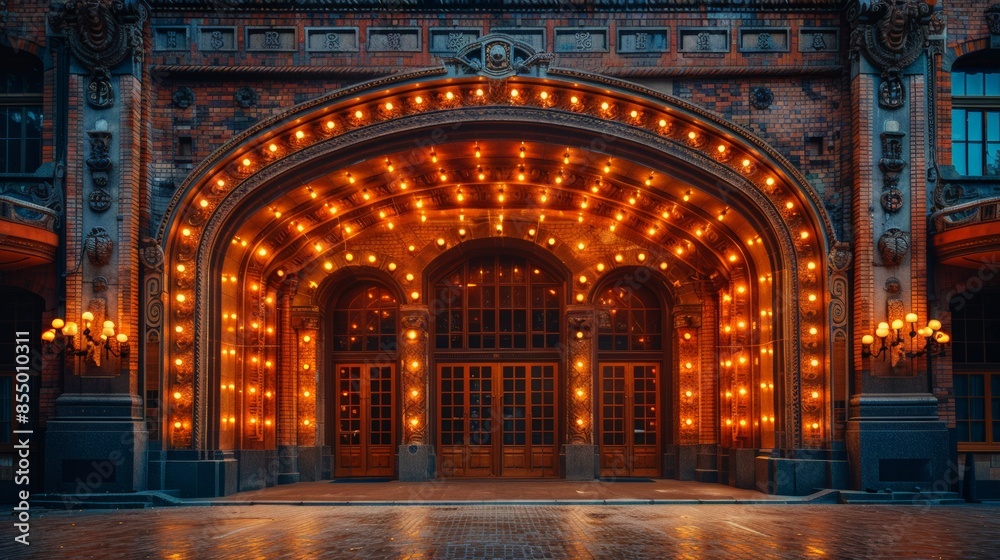 Obraz premium Old Theater Marquee: Capture a vintage theater marquee with classic lettering and bright lights, evoking the glamour and excitement of early cinema.