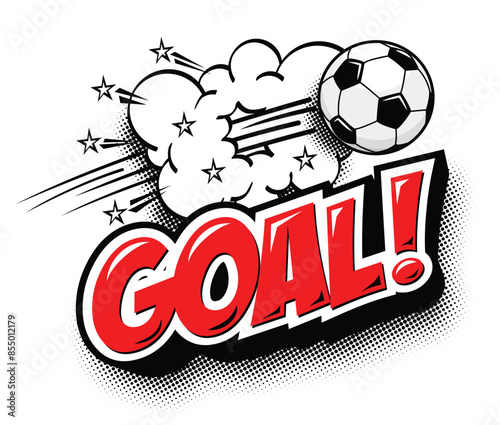 Goal football soccer comic icon. Ball and explosion text speech bubble. Vector sticker template on transparent background