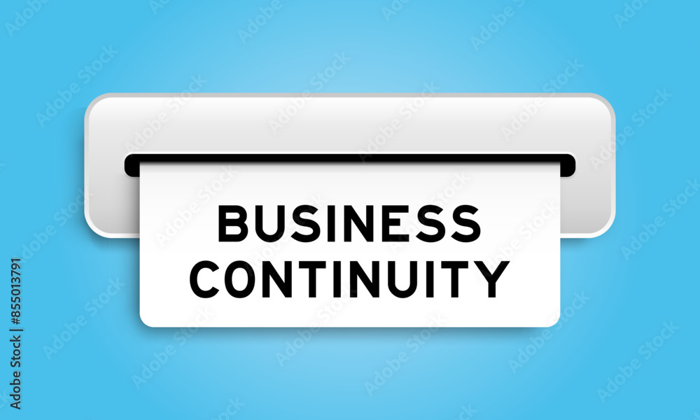 White coupon banner with word business continuity from machine on blue color background White coupon banner with word business continuity from machine on blue color background