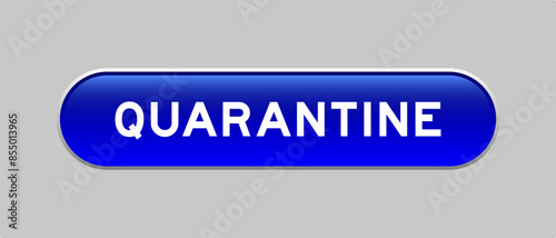Blue color capsule shape button with word quarantine on gray background