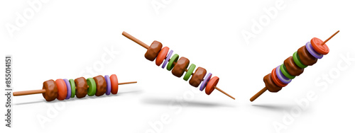 Set of realistic kebabs in different positions. Vector colored templates on white background