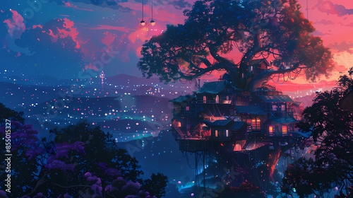 Wallpaper Mural tree house, anime manga illustration, cover wallpaper Torontodigital.ca