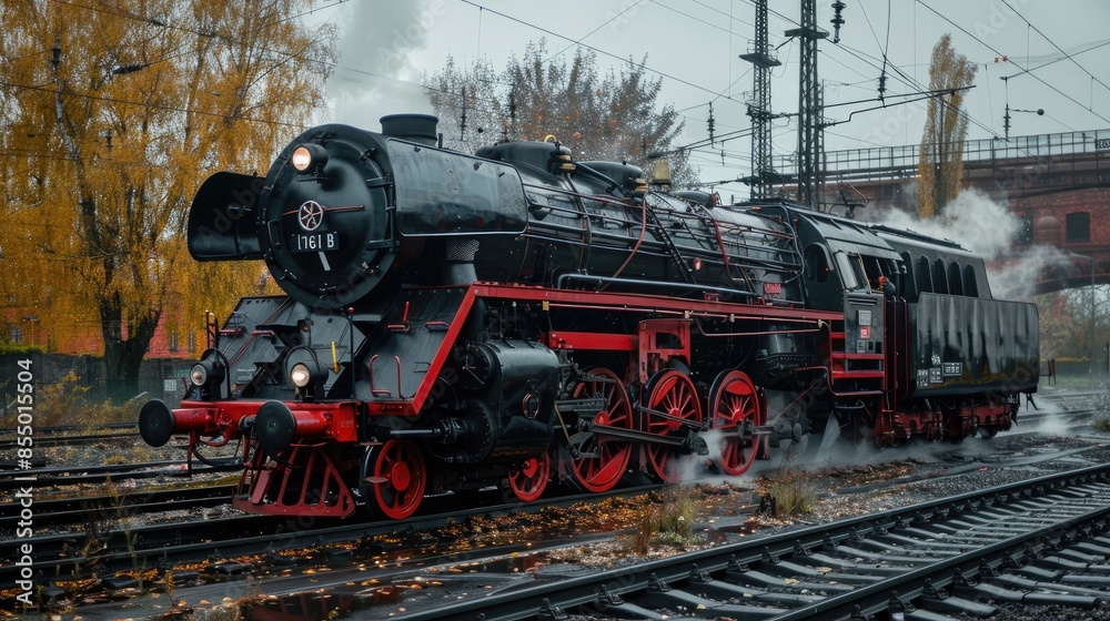 Steam locomotive, renovated, looks like a model but is real. Generative AI Steam locomotive, renovated, looks like a model but is real. Generative AI