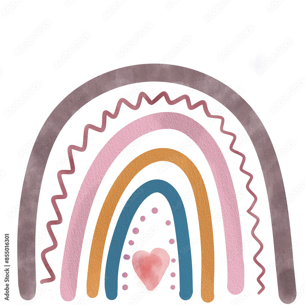 Fototapeta premium Watercolor illustration of a boho rainbow in pastel tones. 