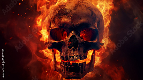 Image of Black Skull with Fire, for Stickers, T-shirt Print, Cap, Mug, Slippers, Mousepad, with Transparent Background PNG