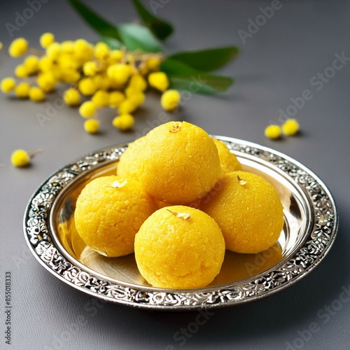 Indian sweet food besan laddu photo