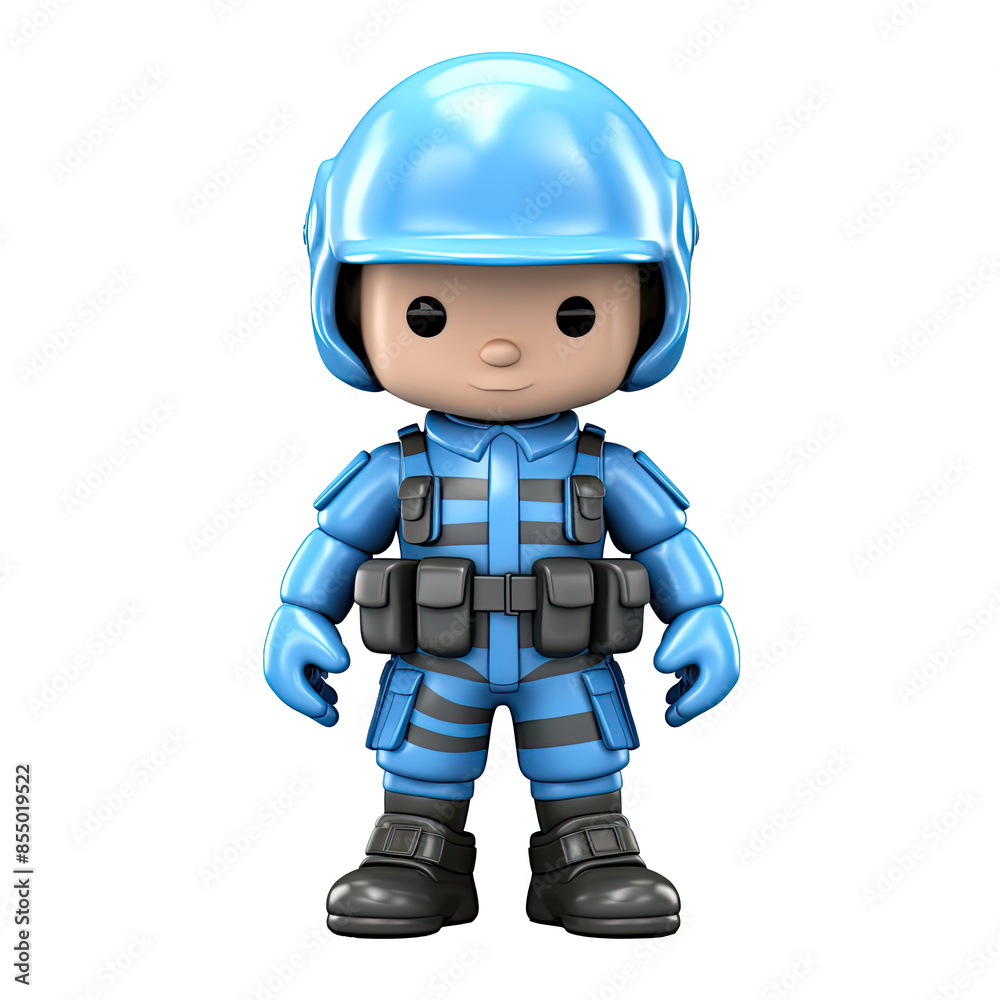 An illustration of a cute soldier in blue looking at the camera An illustration of a cute soldier in blue looking at the camera