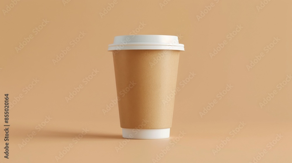 Disposable coffee cup on beige background, minimalistic studio shot. Eco-friendly beverage container concept Disposable coffee cup on beige background, minimalistic studio shot. Eco-friendly beverage container concept