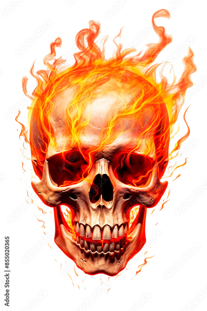 Image of Skull with Fire, for Stickers, T-shirt Print, Cap, Mug, Slippers, Mousepad, with Transparent Background PNG